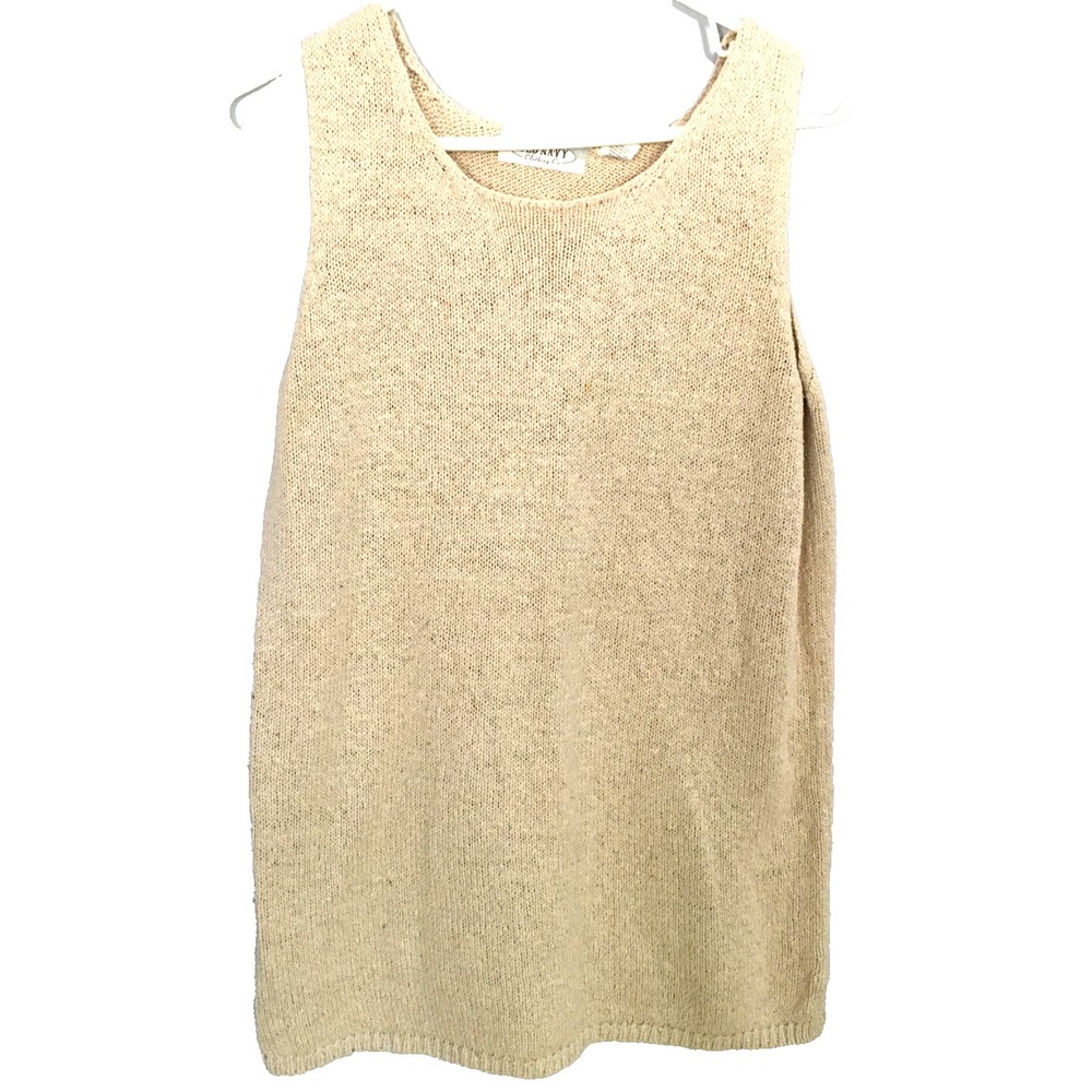 Old Navy Sweater Vest Womens M Beige Sleeveless Tank Knit Silk Blend Crewneck